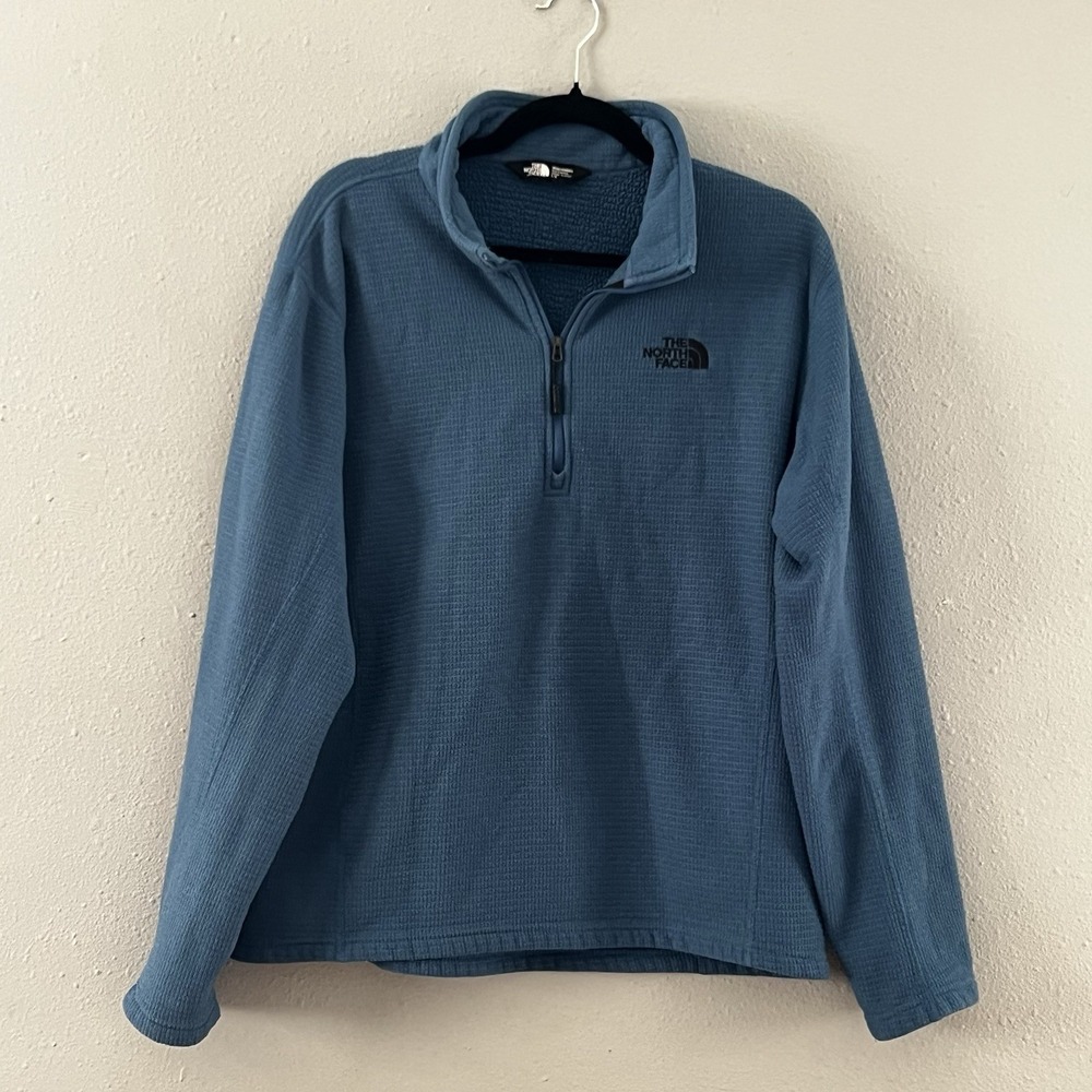 The North‎ Face Men's Large Blue Waffle Fleece 1/4 Zip Pullover Outdoor Hiking